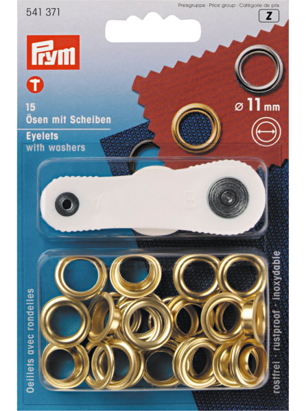 Prym Ösen mit Scheiben 11 mm, Messing